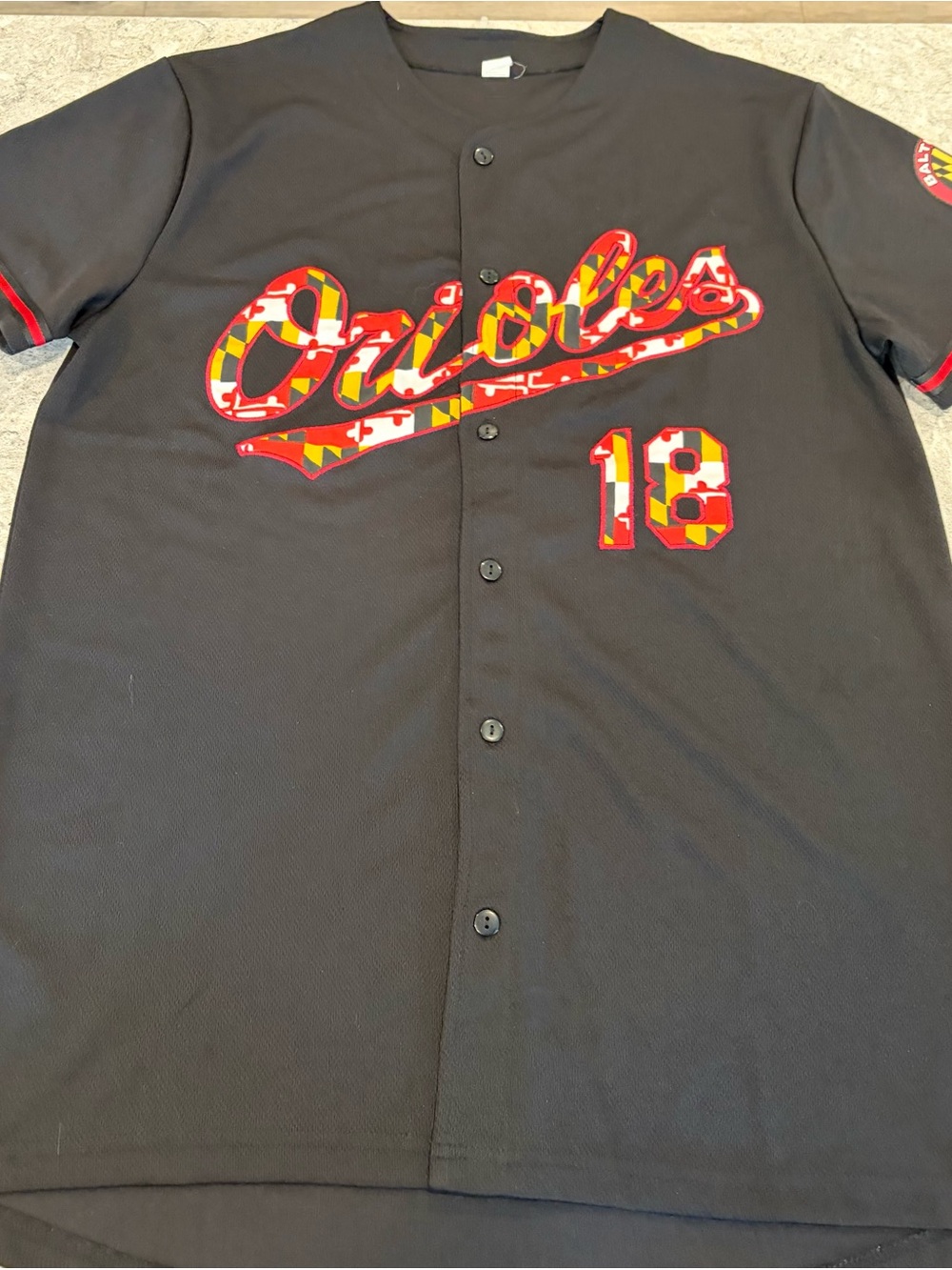 Baltimore Orioles MLB SGA Black Baseball Jersey with MD Flag Script-XL